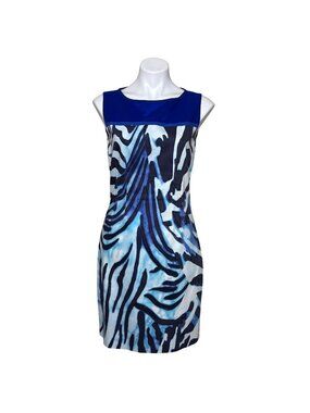 T Tahari NWT $148 Women's Zebra Print Shira Dress, Blue Cloud Women's Size 8